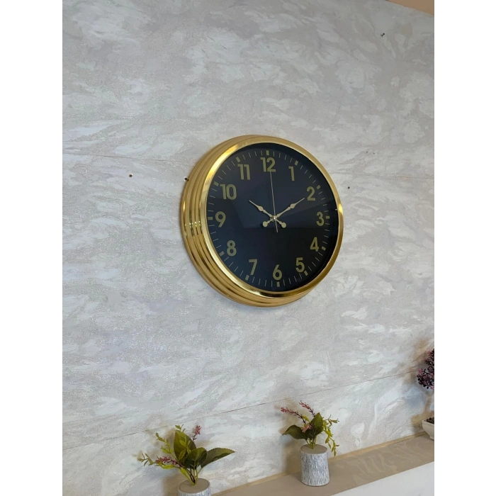 Mey İthalat® Golden Night Luxury 40 Cm Metal Duvar Saati