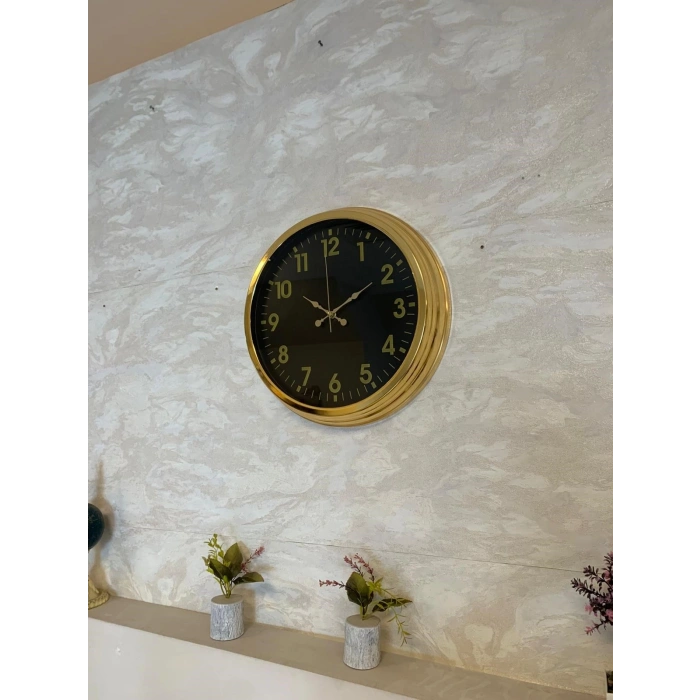Mey İthalat® Golden Night Luxury 40 Cm Metal Duvar Saati