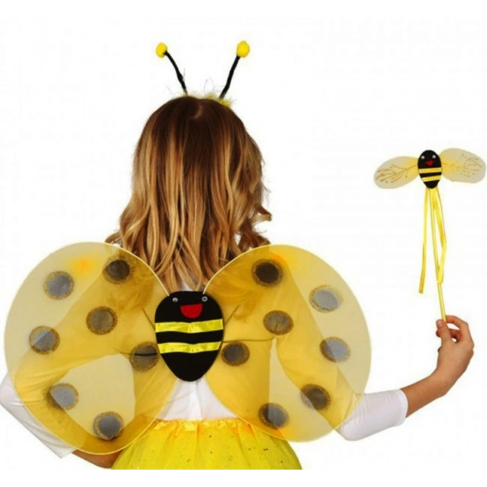 Mey İthalat® Gösteri Arı Kanadı Kostüm Seti – Çocuklar İçin Kanat, Taç ve Asa Aksesuarı