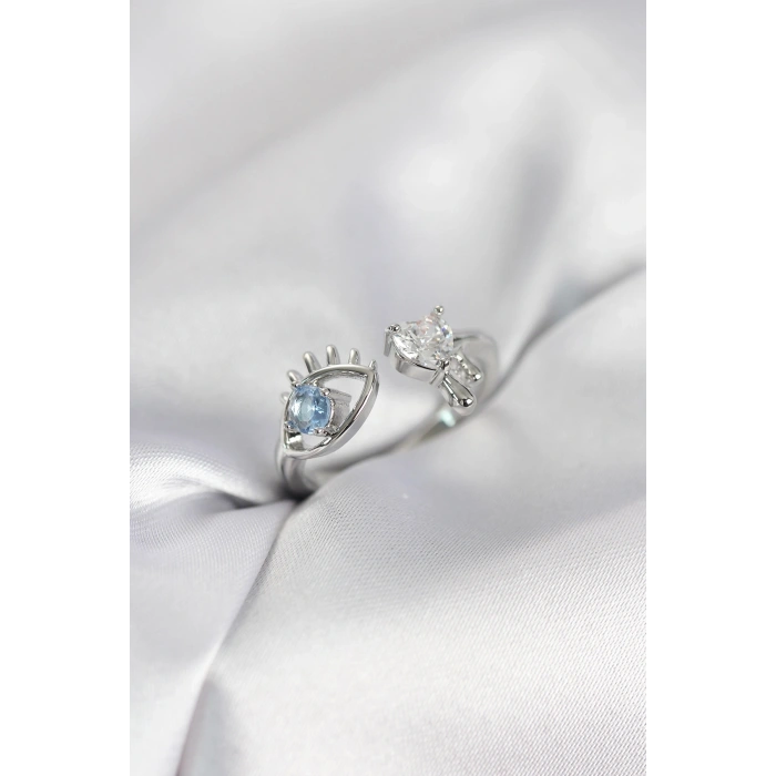 Mey İthalat® Gözyaşı Model Gümüş Renk Zirkon Taşlı Kadın Yüzük