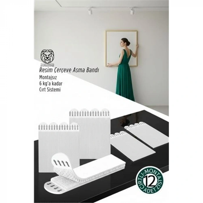 Mey İthalat® Güçlü Resim Çerçeve Asma Bandı 12li Set - 6Kg Taşıma Kapasiteli Duvar Delmeyen Cırt Sistemi