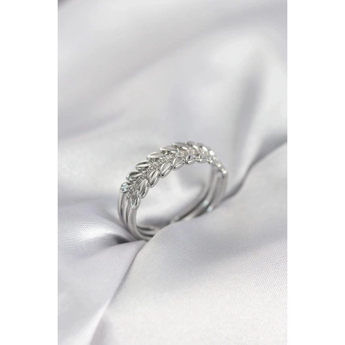 Mey İthalat® Gümüş Renk Başak Model Zirkon Taşlı Kadın Yüzük