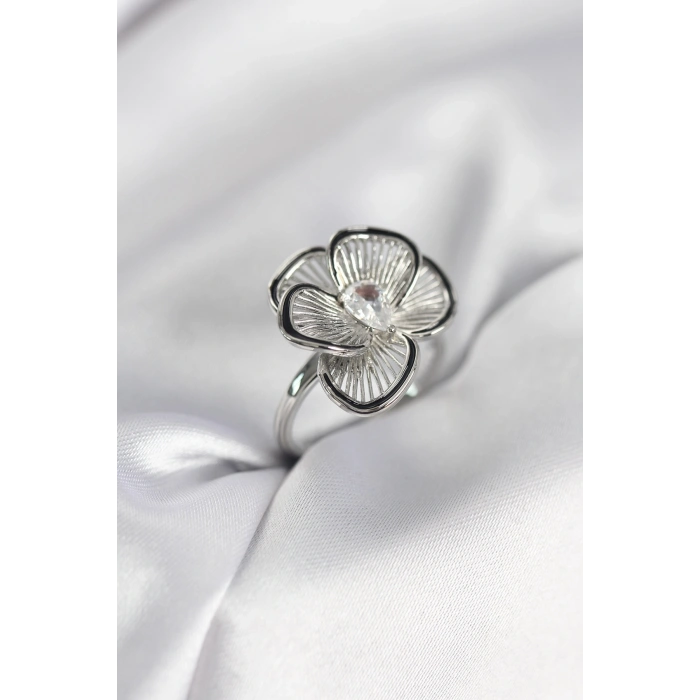 Mey İthalat® Gümüş Renk Çiçek Model Vintage Kadın Yüzük