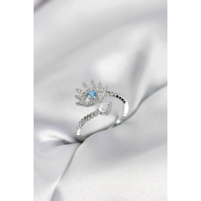 Mey İthalat® Gümüş Renk Göz Model Zirkon Taşlı Kadın Yüzük