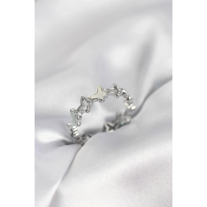 Mey İthalat® Gümüş Renk Kelebek Model Pirinç Kadın Yüzük