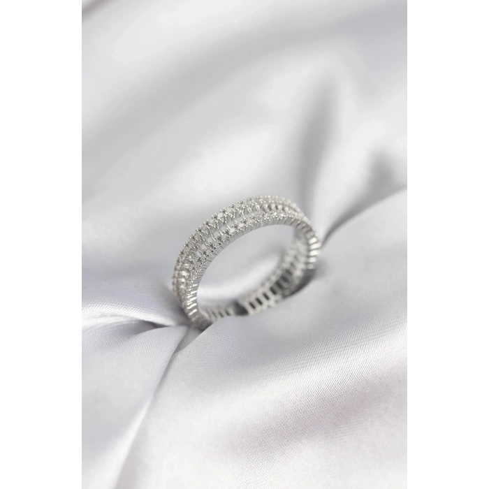 Mey İthalat® Gümüş Renk Minimal Zirkon Taşlı Kadın Yüzük