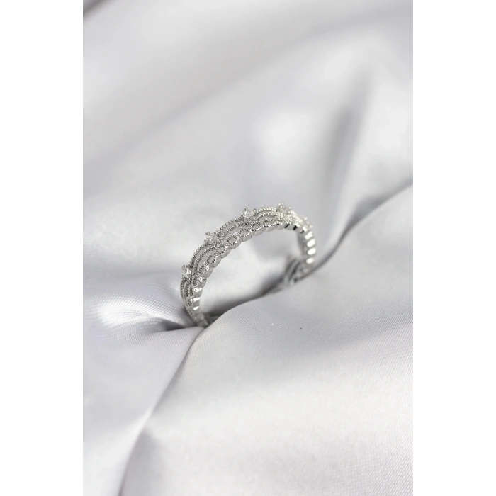 Mey İthalat® Gümüş Renk Motif Desenli Zirkon Taşlı Kadın Yüzük