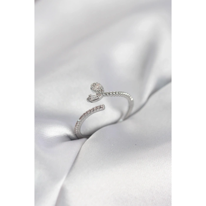 Mey İthalat® Gümüş Renk Pirinç Kuyruklu Kalp Model Kadın Yüzük