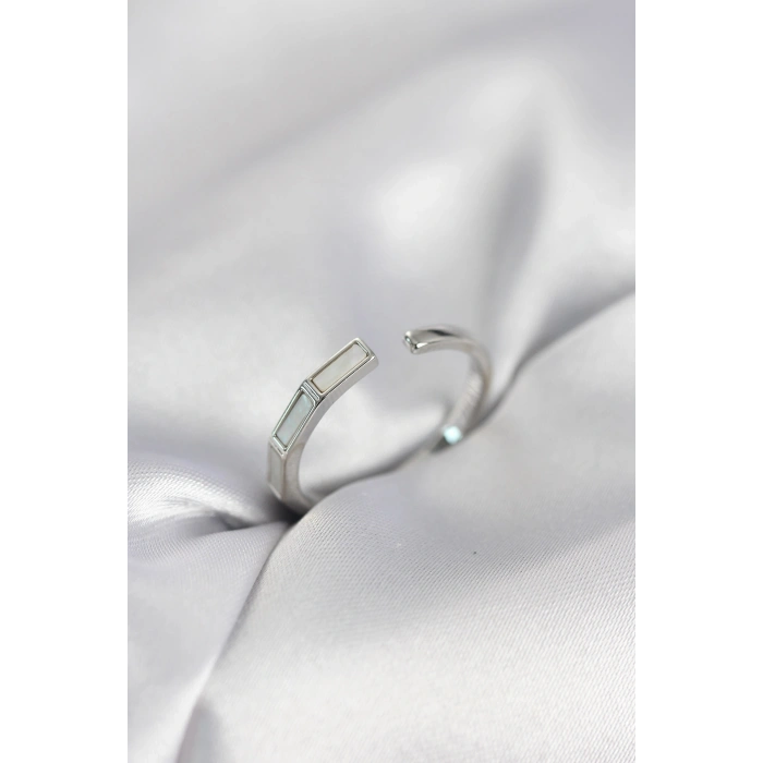 Mey İthalat® Gümüş Renk Sedefli Çubuk Model Kadın Yüzük