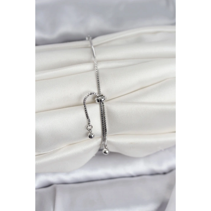 Mey İthalat® Gümüş Renk Yonca Model Zirkon Taşlı Asansörlü Kadın Bileklik