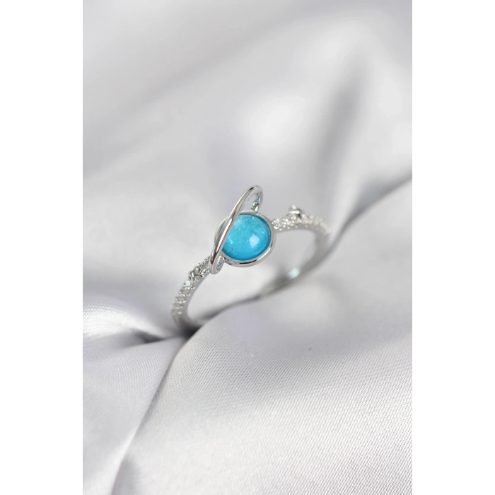 Mey İthalat® Gümüş Renk Zirkon Taşlı Satürn Model Kadın Yüzük