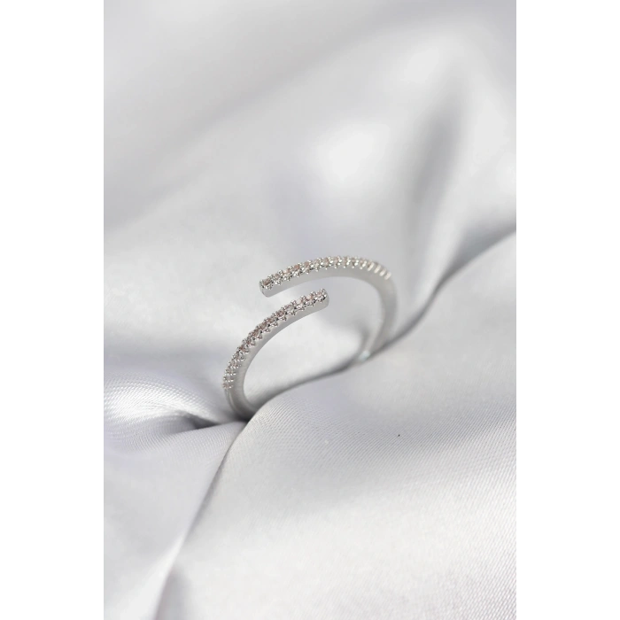 Mey İthalat® Gümüş Renk Zirkon Taşlı Yılan Tarz Kadın Yüzük