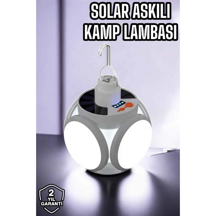 Mey İthalat® Güneş Enerjili Solar Aydınlatma Kamp Çadır Lambası Şarjlı Ampül Led Şarjlı El Feneri Işıldak