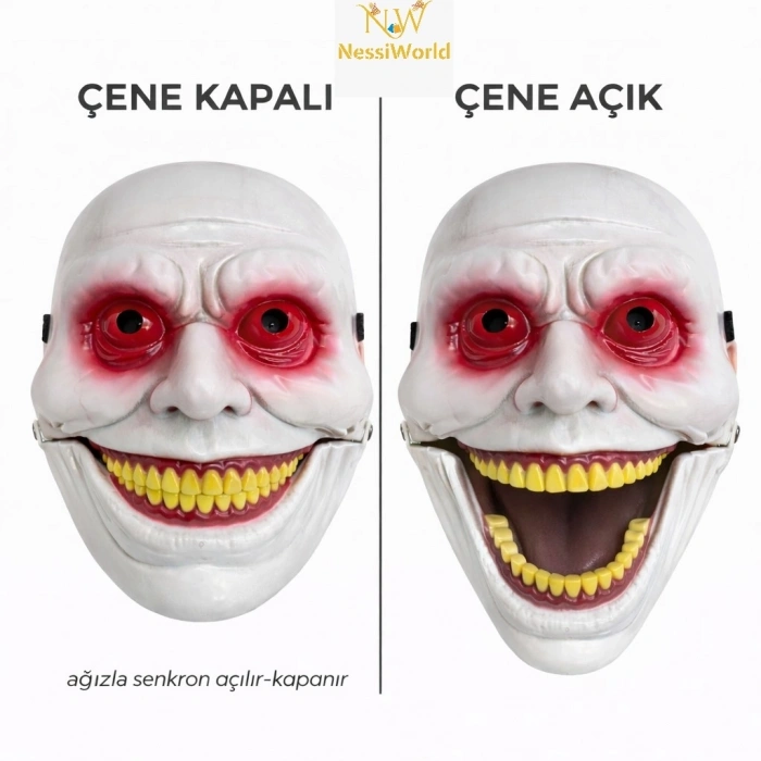 Mey İthalat® Hareketli Çene Mekanizmalı Korku Maskesi Kırmızı