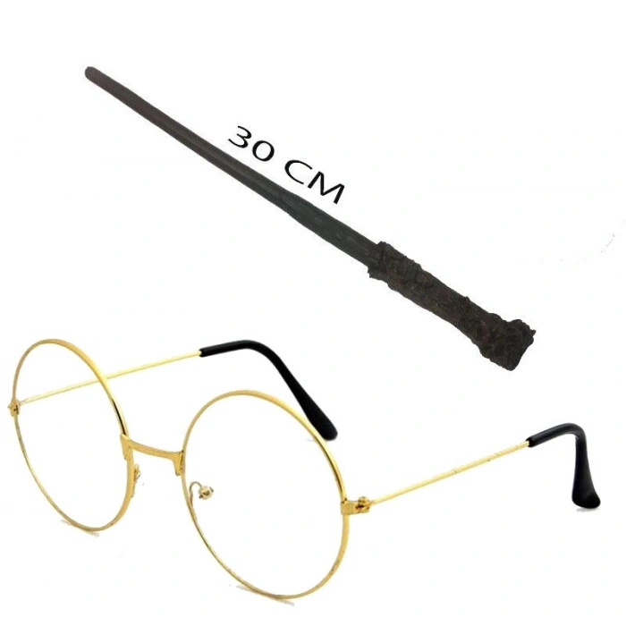 Mey İthalat®    Harry Potter Asası 30 cm ve Metal Harry Potter Gözlüğü