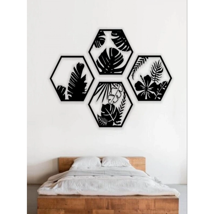 Mey İthalat® HexaLeaf – Tropikal Yaprak Desenli Altıgen Ahşap Duvar Dekoru