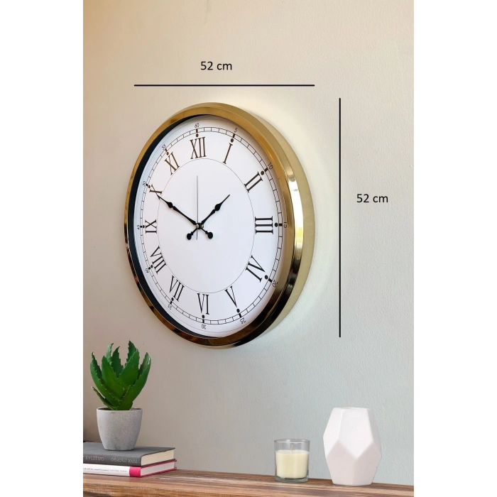 Mey İthalat® İhtişamlı Gold 52 Cm Metal Roma Rakamlı Lüks Duvar Saati