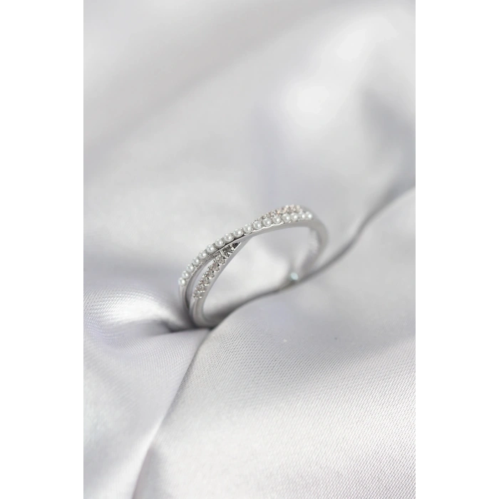 Mey İthalat® İncili ve Zirkon Taşlı Gümüş Renk Kadın Yüzük