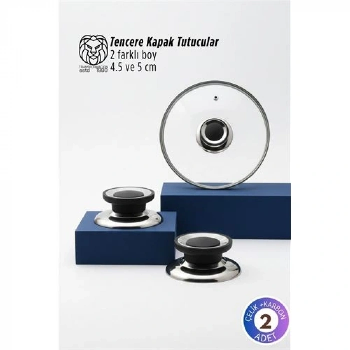 Mey İthalat® Isadora Serisi 2’li Paslanmaz Çelik Lüks Tencere Kapağı Tutucu Seti - 4.5 - 5 cm Universal