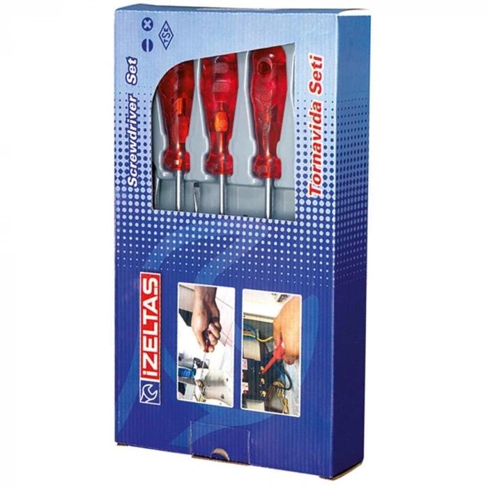 Mey İthalat® İzeltaş 4100 Düz Tornavida Takımı 8 Parça Kraft