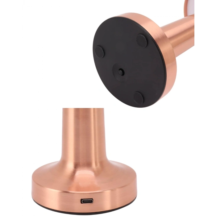 Mey İthalat® Kablosuz Dokunmatik Masa Lambası 3 Işık Modlu USB Şarjlı Bronz