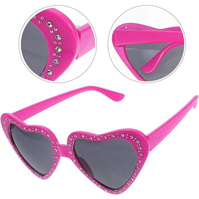 Mey İthalat® Kalp Şekilli Taşlı Parti Gözlüğü Pembe Renk 6x16 cm