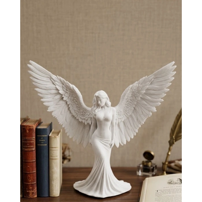 Mey İthalat® Kanatlı Melek Figürü 3D Baskı Dekoratif Heykel Biblo Ev Ofis Aksesuarı