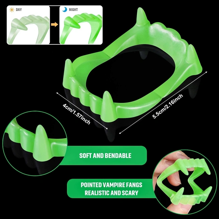 Mey İthalat® Karanlıkta Parlayan Fosforlu Çift Damak Takma Vampir Dişi