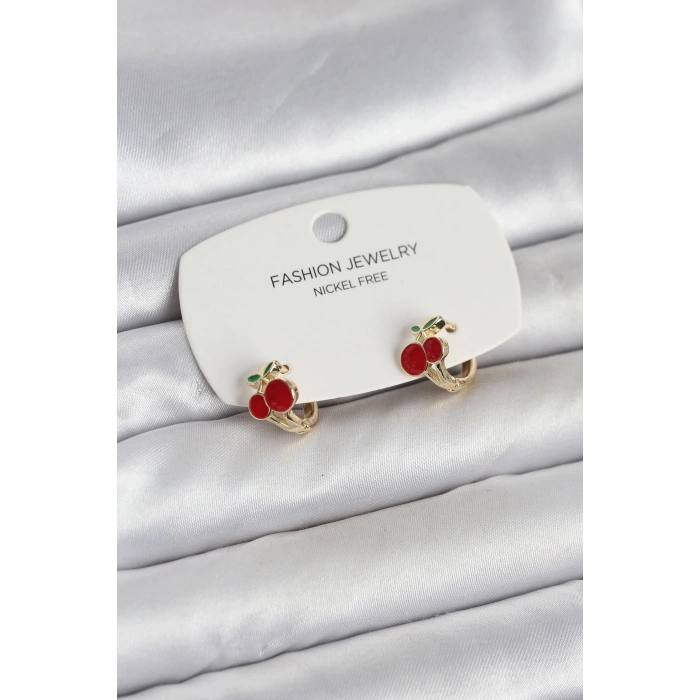 Mey İthalat® Kiraz Model Gold Renk Pirinç Çocuk Küpe