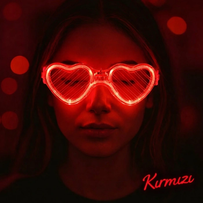 Mey İthalat® Kırmızı LED Işıklı Kalp Gözlük – 3 Modlu Parti & Glow Gözlüğü