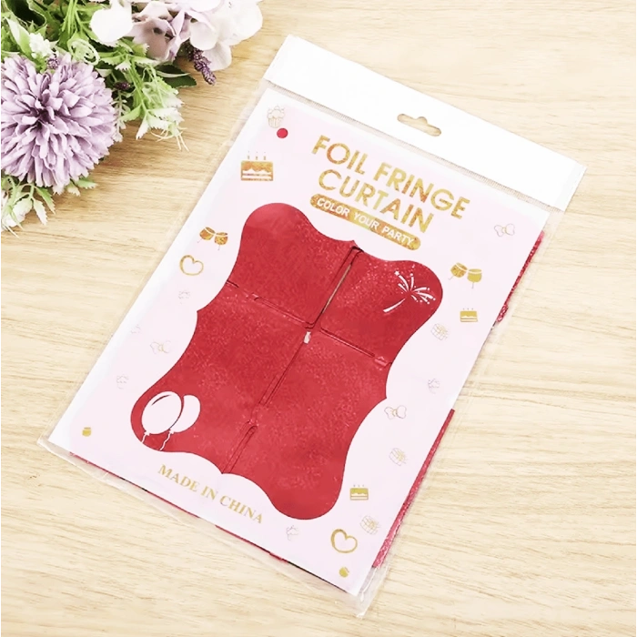 Mey İthalat® Kırmızı Renk Dikdörtgen Kesim Parlak Sim Görünümlü Fon Perde Dekor 1x2 Metre