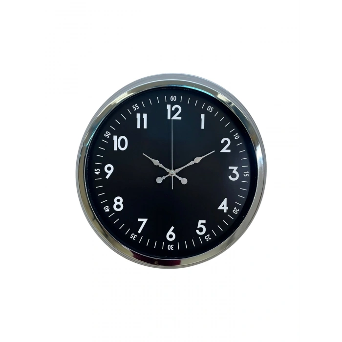 Mey İthalat® Klasik 40 Cm Krom Şık Metal Duvar Saati