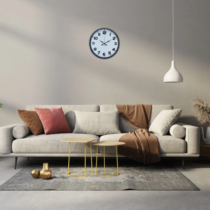 Mey İthalat® Klasik Tasarım Gri 36 Cm Duvar Saati