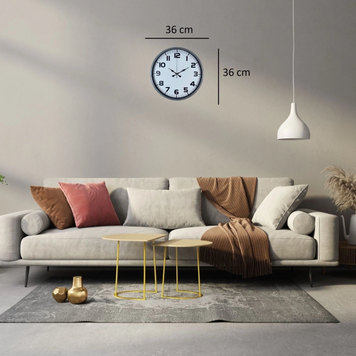 Mey İthalat® Klasik Tasarım Gri 36 Cm Duvar Saati