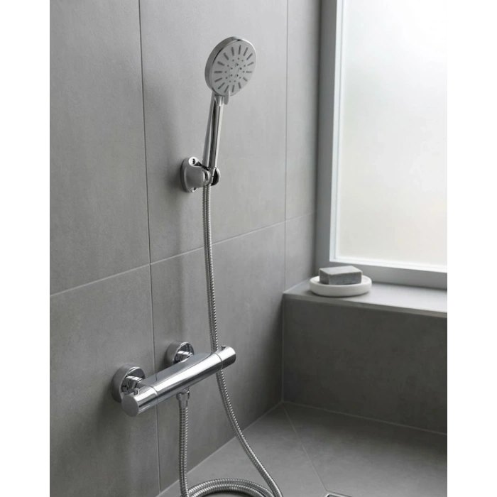 Mey İthalat® Krem Duş Başlığı Seti 4 Kademeli El Duşu Spiral Hortumlu Banyo Seti