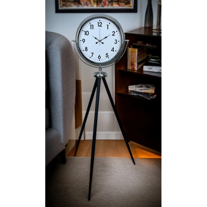 Mey İthalat® Krom Dekoratif Tasarım Tripod Ayaklı Saat