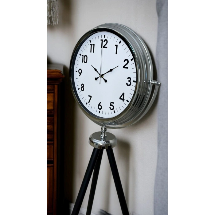 Mey İthalat® Krom Dekoratif Tasarım Tripod Ayaklı Saat