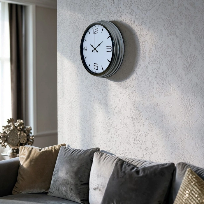 Mey İthalat® Krom Elegance 40 Cm Metal Duvar Saati