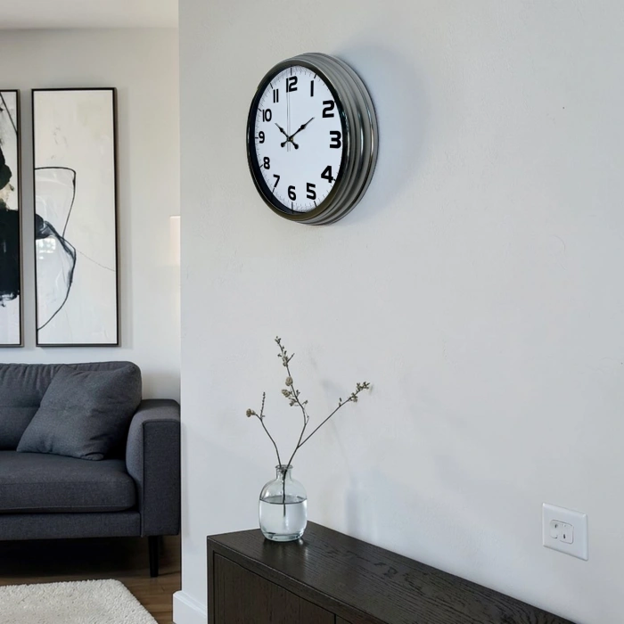 Mey İthalat® Krom Prime 40 Cm Metal Duvar Saati