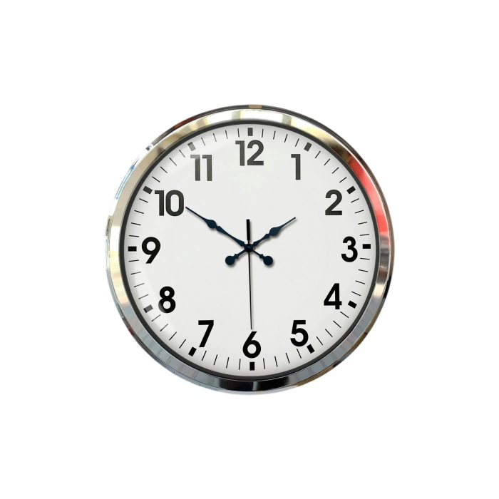 Mey İthalat® Krom Şıklık 52 Cm Metal Modern Duvar Saat