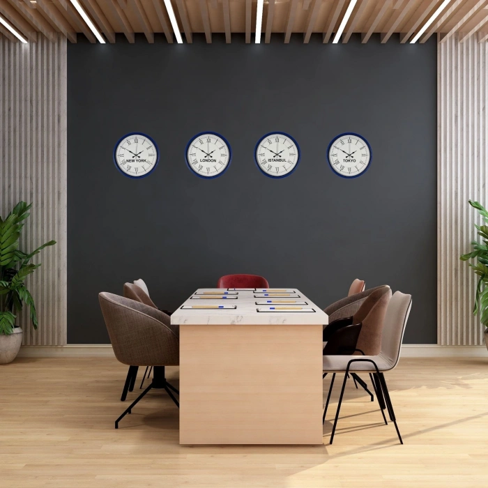 Mey İthalat® Lacivert 4’lü Dünya Saat Seti 36 cm Zarif Tasarım