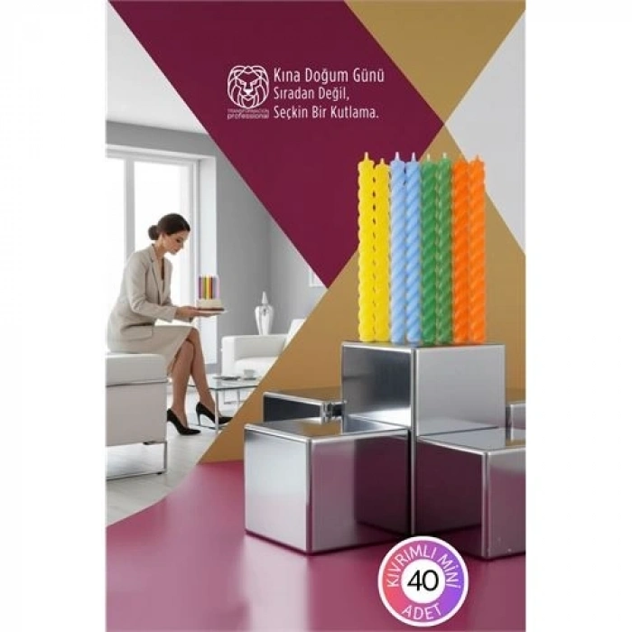 Mey İthalat® Lüks Burgu Mum Seti: 40’lı Renkli Butik Doğum Günü Kına ve Özel Gün Mumları 8 cm