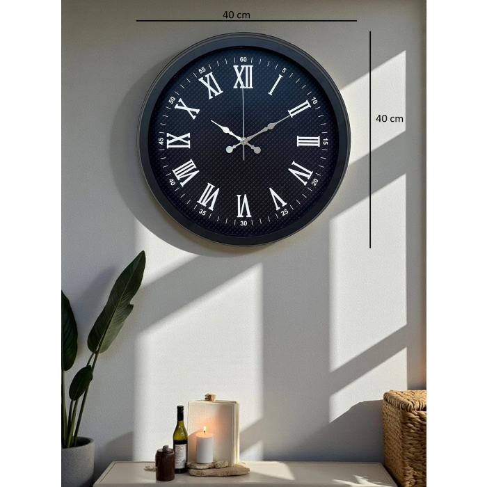 Mey İthalat® Luxury Black 40 Cm Metal Duvar Saati