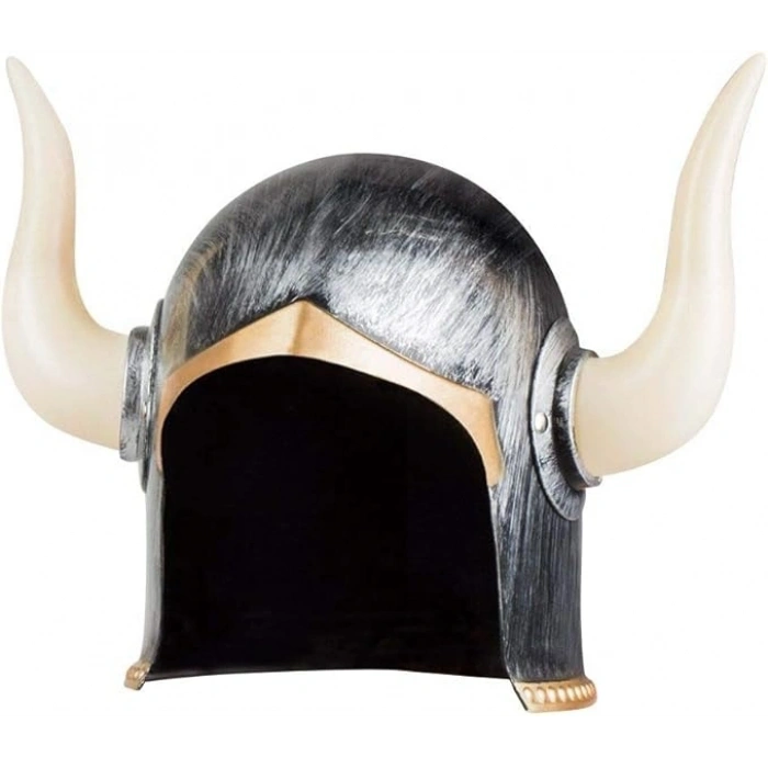 Mey İthalat® Mega Boynuzlu Viking Ivar Kaskı Eskitilmiş Desen Gümüş Renk