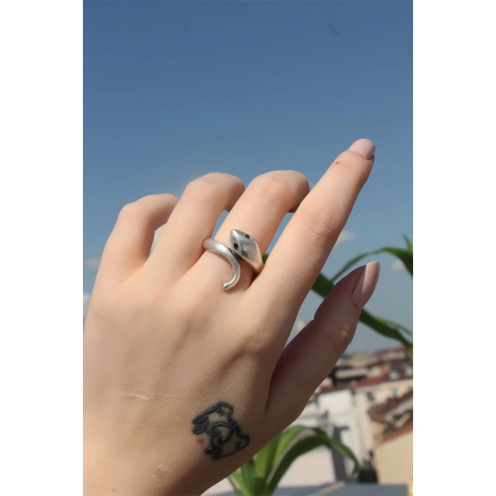 Mey İthalat® Metal Yılan Figürlü Ayarlamalı Antik Yüzük