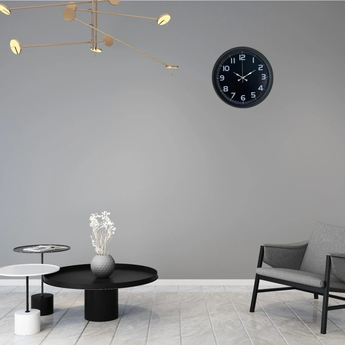 Mey İthalat® Midnight Black 40 Cm Metal Duvar Saati