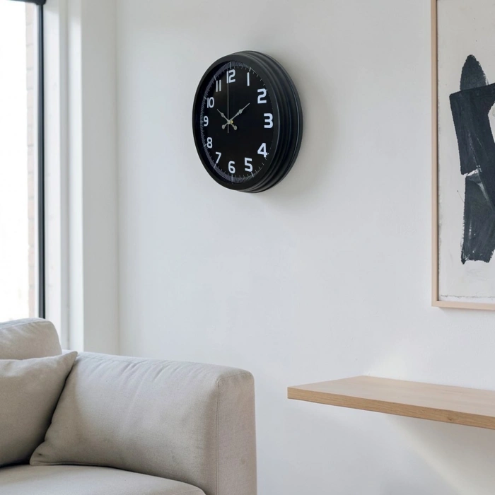 Mey İthalat® Midnight Black 40 Cm Metal Duvar Saati