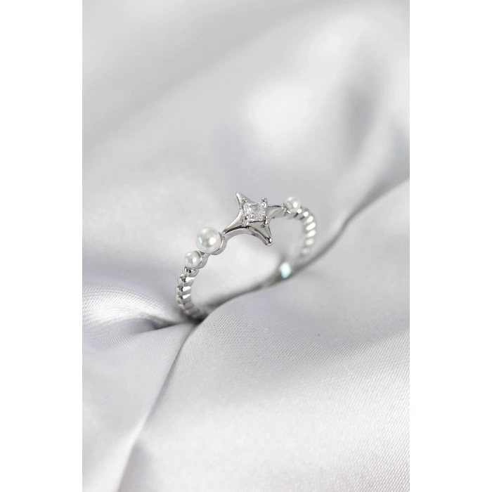 Mey İthalat® Minimal Kutup Yıldızı Model Zirkon Taşlı Gümüş Renk Kadın Yüzük