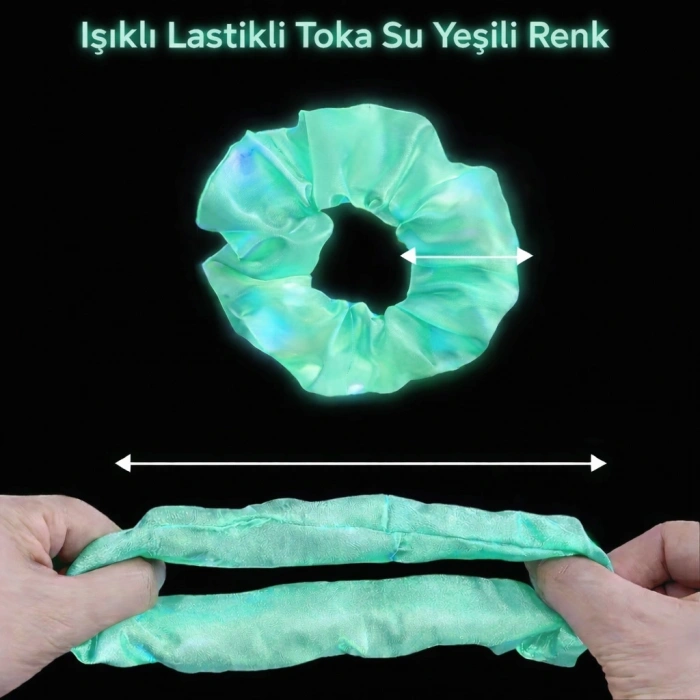 Mey İthalat® Mint Yeşili Renk Led Işıklı Lastikli Saç Tokası - 3 Modlu Festival & Parti Saç Tokası