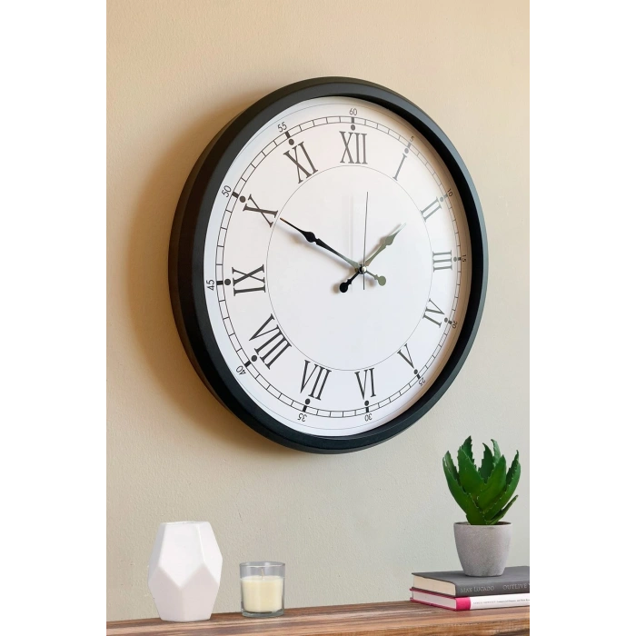 Mey İthalat® Modern 52 Cm Black & White Roma Rakamlı Metal Duvar Saati